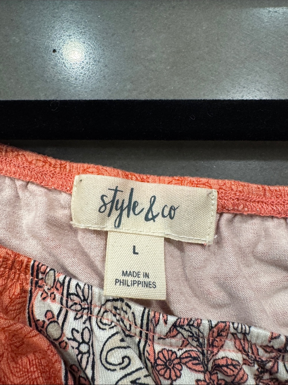 Style & Co. Coral Peasant Tunic with Floral Inset - Picture 3 of 5